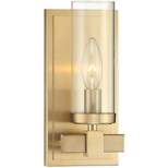Stiffel Aron Modern Wall Light Sconce Brass Metal Hardwire 4 1/2" Fixture Clear Glass Cylinder Shade for Bedroom Bathroom Vanity Reading Living Room