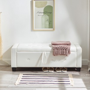 ACEPANO 48 in. W Upholstered Tufted Faux Leather PU Ottoman Bench with Storage-Ivory White - 1 of 4