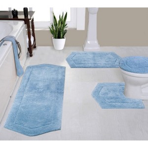 Waterford Collection Tufted Bath Rug, Extra Soft and Absorbent, Non-Slip Bath Mats, Machine Washable bath rugs for Bathroom, 4 Piece Set, Blue - 1 of 4