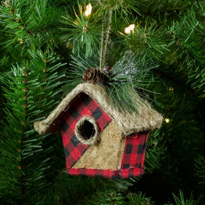 Rustic Red and Black Buffalo Plaid Birdhouse Ornament Set