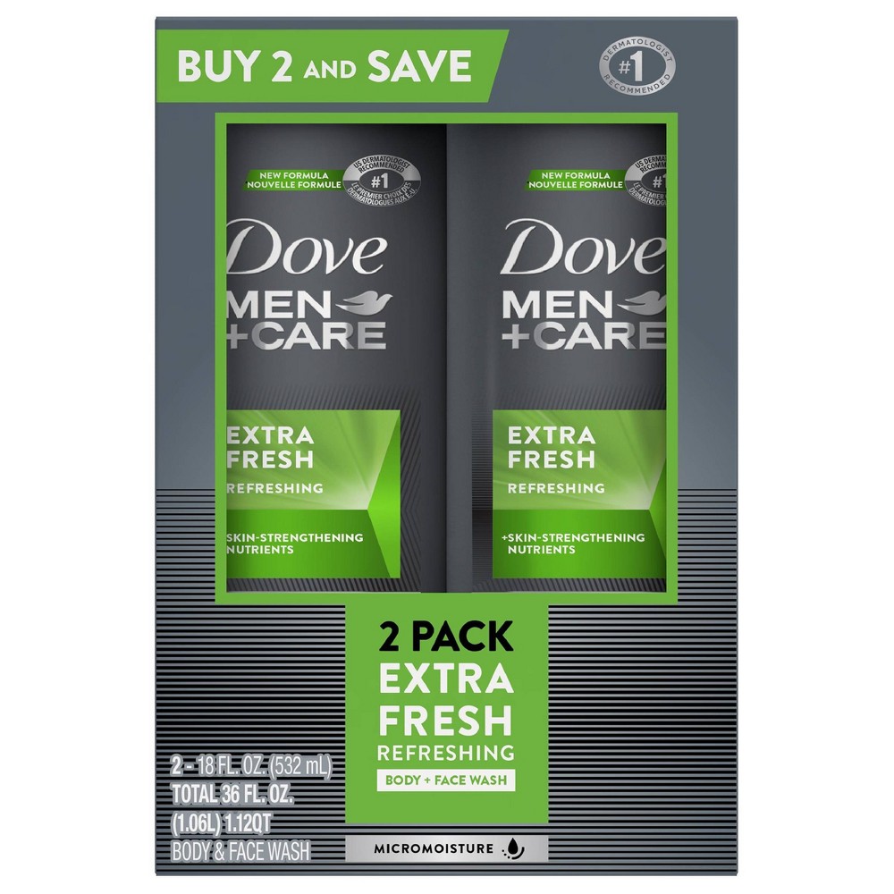 Dove Men+Care Body Wash Extra Fresh Effectively Washes Away Bacteria While Nourishing Your Skin for Men s Skin Care 18 oz  2 Count