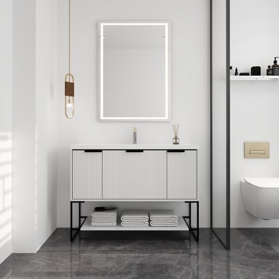 48" Bathroom Vanity With Resin Sink, Bathroom Cabinet With Storage Drawer Doors, Freestanding Bathroom Cabinet
