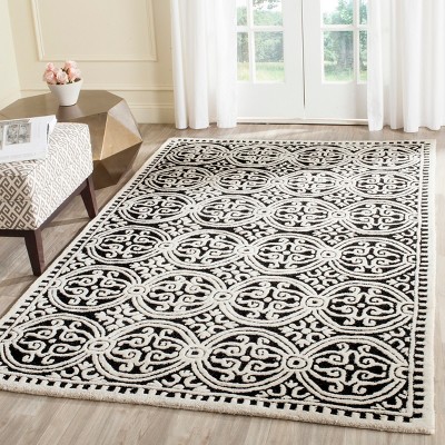 Black and Ivory Hand-Tufted Wool Geometric 9' x 12' Area Rug