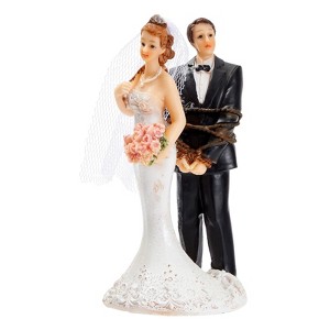 Juvale Funny Wedding Cake Topper, Bride Tied Up Groom Couple Figurine Decorations (2.6 x 4.6 x 2.3 In) - 1 of 4