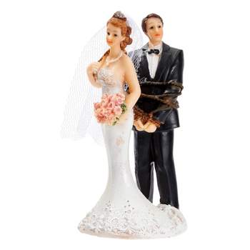 Juvale Funny Wedding Cake Topper, Bride Tied Up Groom Couple Figurine Decorations (2.6 x 4.6 x 2.3 In)
