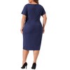 Agnes Orinda Women's Plus Size Round Neck Short Sleeve Belted Knot Tie Midi Bodycon Dresses - 4 of 4
