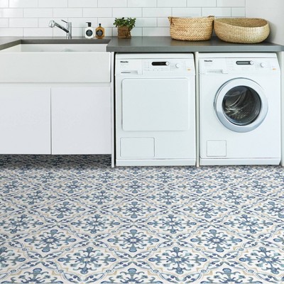 Tuscan Blue and White Vinyl Peel and Stick Floor Tiles