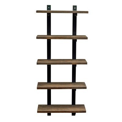 Rustic 3-Tier Wall Mounted Brown Wood Bathroom Shelves w/Hanging