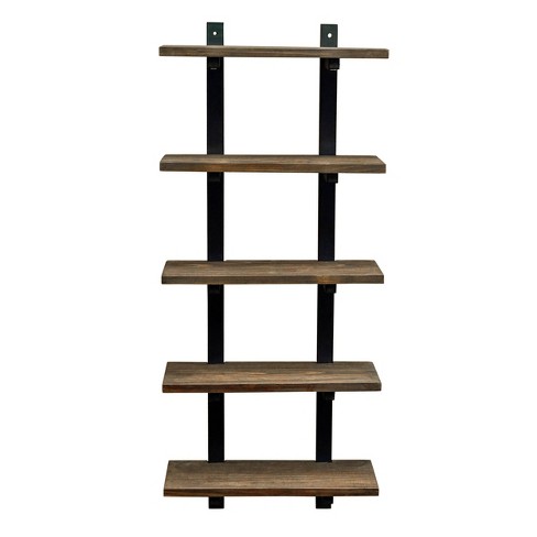 4-Tier Sienna Vertical Wall Shelf Unit Black/Rustic - Danya B.