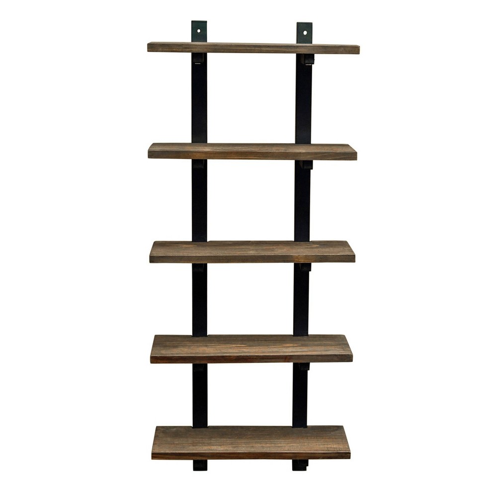 Photos - Kids Furniture 48" Pomona 5-Shelf Metal and Solid Wood Bath Wall Shelf Natural - Alaterre