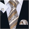 Men's Champagne And White Floral Striped 100% Silk Neck Tie With Matching Hanky And Cufflinks Set - 2 of 4