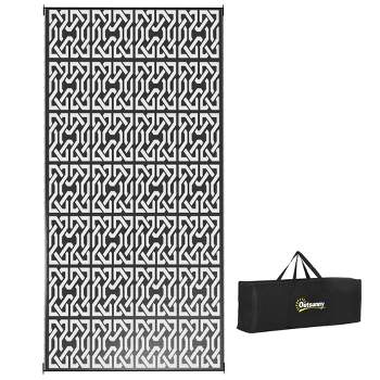 Outsunny RV Mat, Outdoor Patio Rug / Large Camping Carpet with Carrying Bag, 9' x 18', Waterproof Plastic Straw, Reversible, Black & White Chain