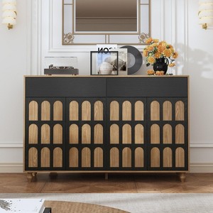 Famapy Arches Pattern Decorative Dresser Living Room Storage Cabinet Solid Wood Legs Original Wood Color - 1 of 4