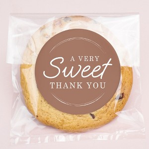 Big Dot of Happiness Mocha Brown Simple Script Thank You Stickers and Clear Cookie Bags, Cellophane Treat Bags 4.25x7 Inches - 25 Count - 1 of 4