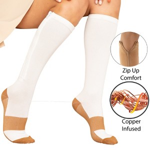 5 Star Super Deals Copper Zipper Pressure Compression Socks Closed Toe Knee High Zip Up Support Stockings - Closed Toe Copper Infused - 1 of 4