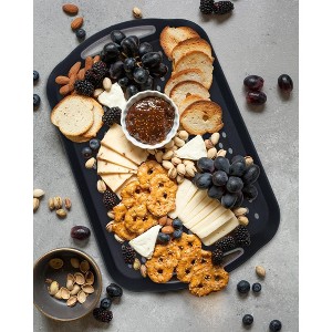 Angel Sar Large Nonslip Serving Tray with Handles, 2-Pack Black Rectangular Lap Food Trays with Silicone Grips, Dishwasher Safe - 1 of 4