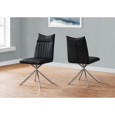 Monarch Specialties Dining Chair Set Of 2 Side Upholstered Kitchen Dining Room Pu Leather Look Metal Black Chrome Contemporary Modern