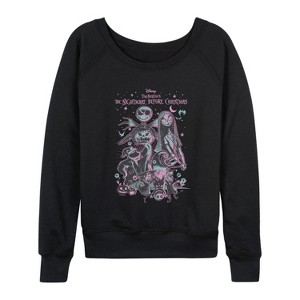 Women's - Disney - Nightmare Flowers Lightweight French Terry Wide Neck Long Sleeve Graphic Shirt - 1 of 4