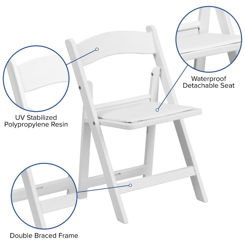 Emma and Oliver 11 Pack Kids White Resin Folding Chair with White Vinyl Padded Seat, 4 of 12