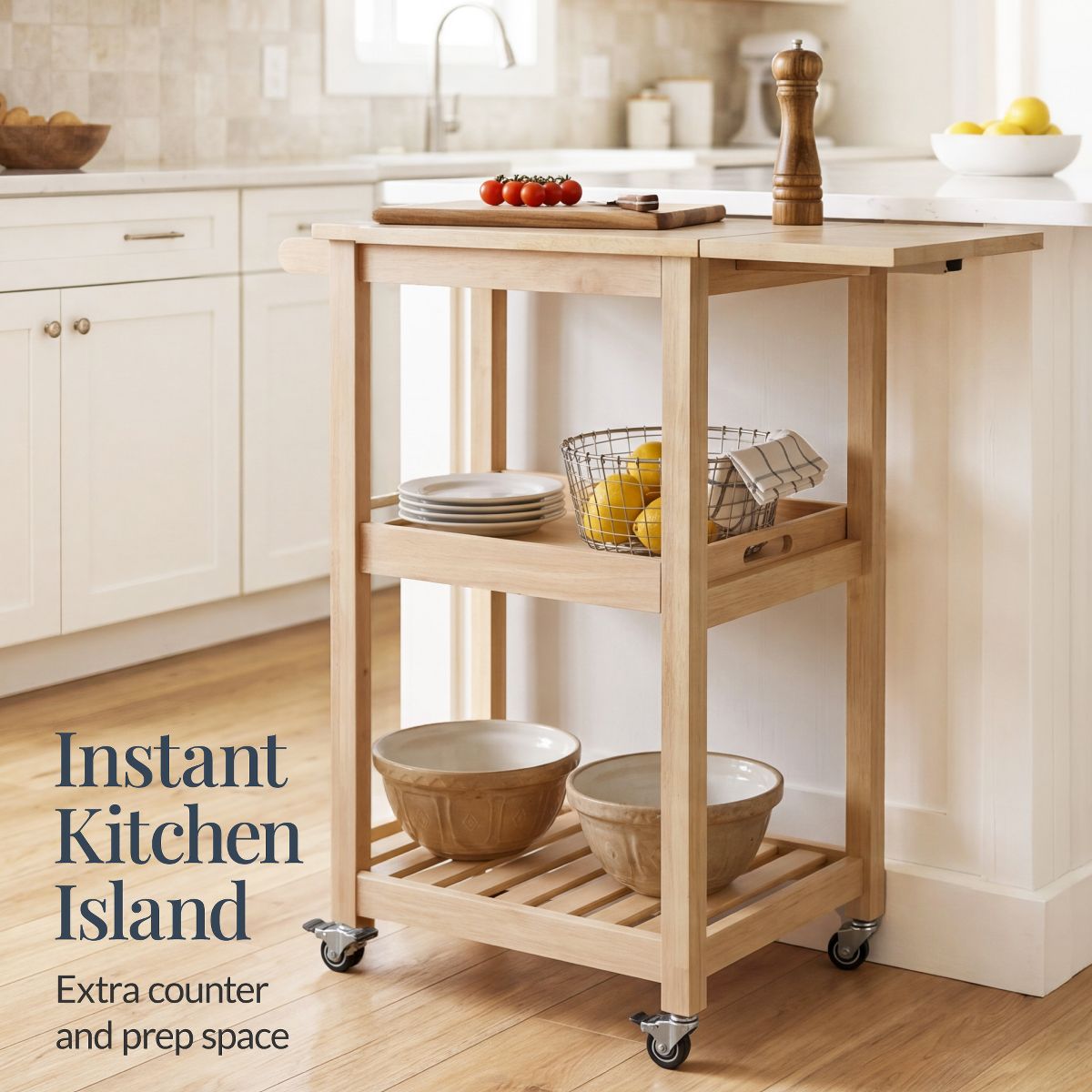 Best Choice Products Rolling Kitchen Island Cart W/Shelves, Drop Leaf Extension, Towel Rack, Locking Wheels - thumbnail 3