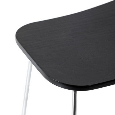 Melrose Black Wood Saddle Style Counter Stools with Chrome Iron Base, Set of 2