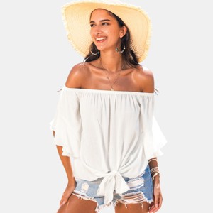 Women's Breezy Off-Shoulder Beach Cover Up Top - Cupshe - 1 of 4