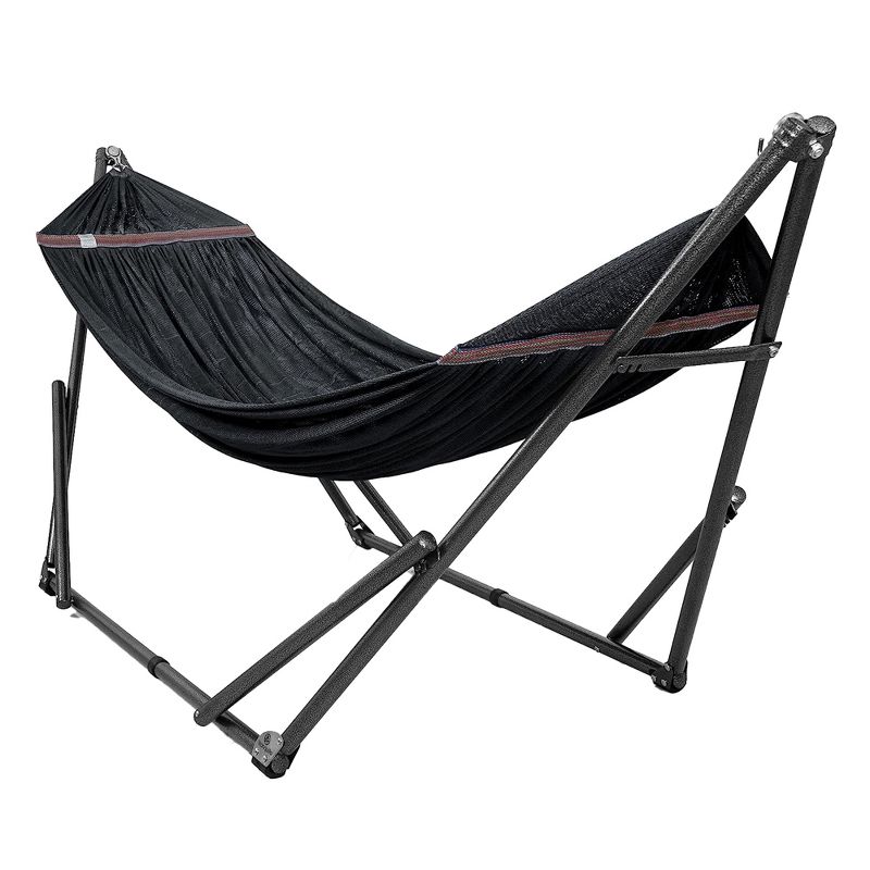 Tranquillo Universal 106.5 Inch Double Hammock Swing with Adjustable Powder-Coated Steel Stand and Carry Bag for Indoor or Outdoor Use, Black, 3 of 8