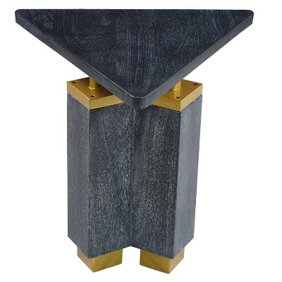The Urban Port 20" Modern Triangular End Table Handcrafted with Gold Brass Trim and Sandblasted Black Finish Black/Brass
