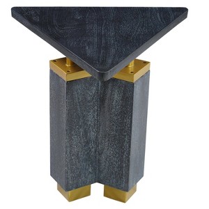 The Urban Port 20" Modern Triangular End Table Handcrafted with Gold Brass Trim and Sandblasted Black Finish Black/Brass - 1 of 4