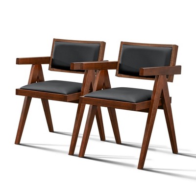 NicBex Mid-Century Modern Leather Upholstery Dining Chair Set of 2 with Arm Support Farmhouse Kitchen Side Chairs for Living room