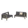 GDFStudio Eloweth Outdoor Acacia Wood and Water Repellent Fabric X-Back Patio 2 Piece Sofa - 2 of 4