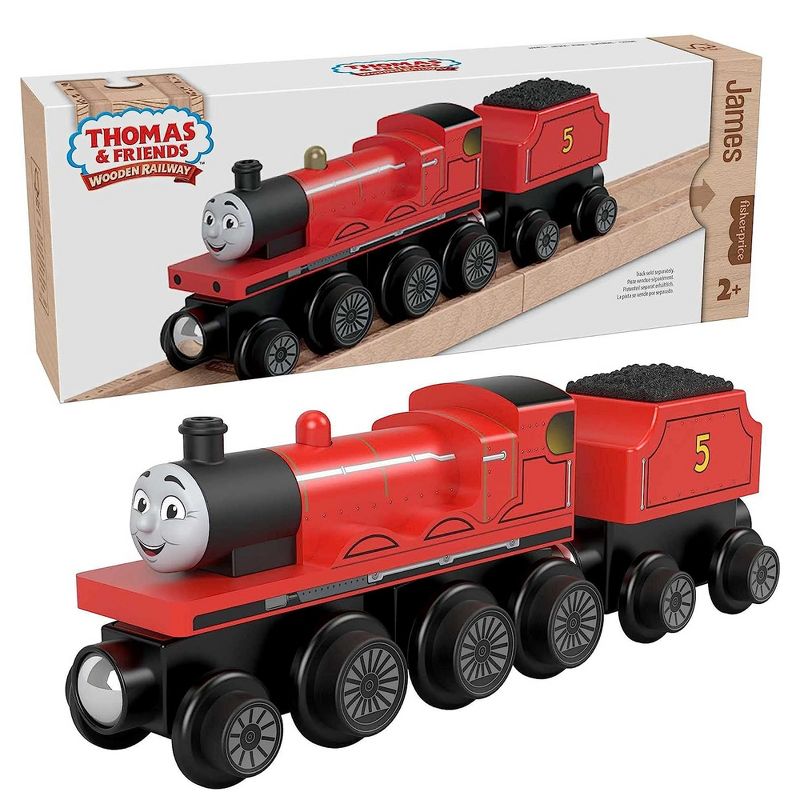 Thomas & Friends Wooden Railway Toy Train James Wood Engine & Coal Car For Toddlers and Preschool kids 2 Years and Older, Red, 1 of 7