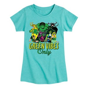 Girls' - Marvel - St. Patrick's Day Green Vibes Only Fitted Short Sleeve Graphic T-Shirt - 1 of 4