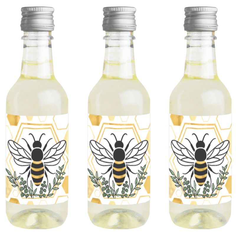 Big Dot of Happiness Little Bumblebee Mini Wine & Champagne Bottle Label Stickers Bee Baby Shower or Birthday Party Favor Gift 16 Ct, 1 of 8