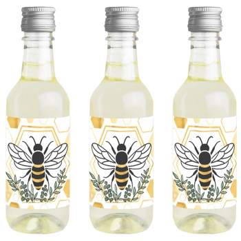 Big Dot of Happiness Little Bumblebee Mini Wine & Champagne Bottle Label Stickers Bee Baby Shower or Birthday Party Favor Gift 16 Ct