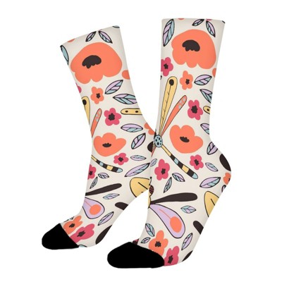 Dragonflies Patterns Women Printed Crew Socks Funny Funky Socks Soft Polyester Novelty Gifts for Artists Men