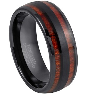 Jewelry Avalanche 8mm Dome Black IP Koa Wood Inlay Tungsten Carbide Mens Wedding Band - 1 of 4
