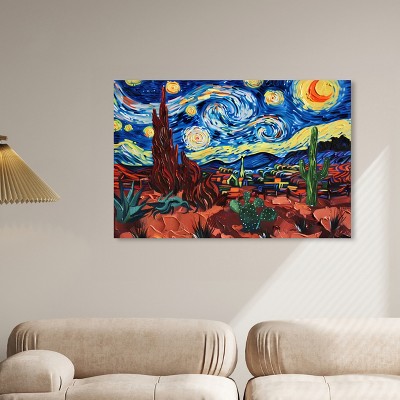 Desert Night Stars Blue and Red Canvas Wall Art, 45" x 30"