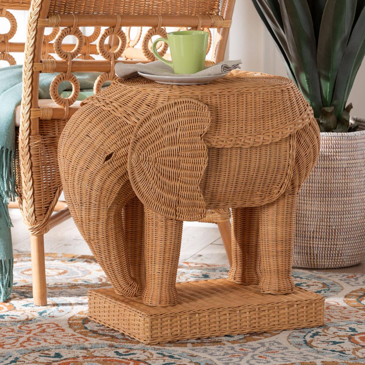 bali & pari Elissa Bohemian Rattan Elephant End Table Light Honey - thumbnail 2