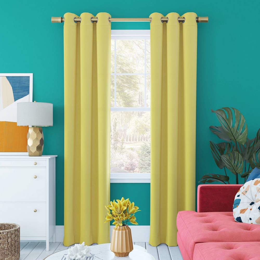 Photos - Curtain Rod / Track 40"x84" Sun Zero Blackout Harper Bright Vibes Grommet Curtain Panel Yellow: Modern Solid Indoor Polyester