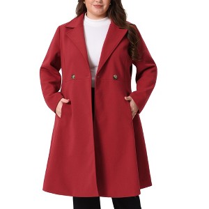 Agnes Orinda Women's Plus Size Double Breasted Notch Lapel A Line Pockets Winter Overcoats - 1 of 4