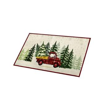 RT Designers Collection Christmas Plaid Truck Indoor Kitchen Rug 18" x 30" Off White/Green/Red