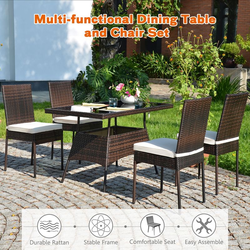 Costway 10 PCS Patio Rattan Dining Set Glass Table High Back Chair Garden Deck Mix Brown, 4 of 11
