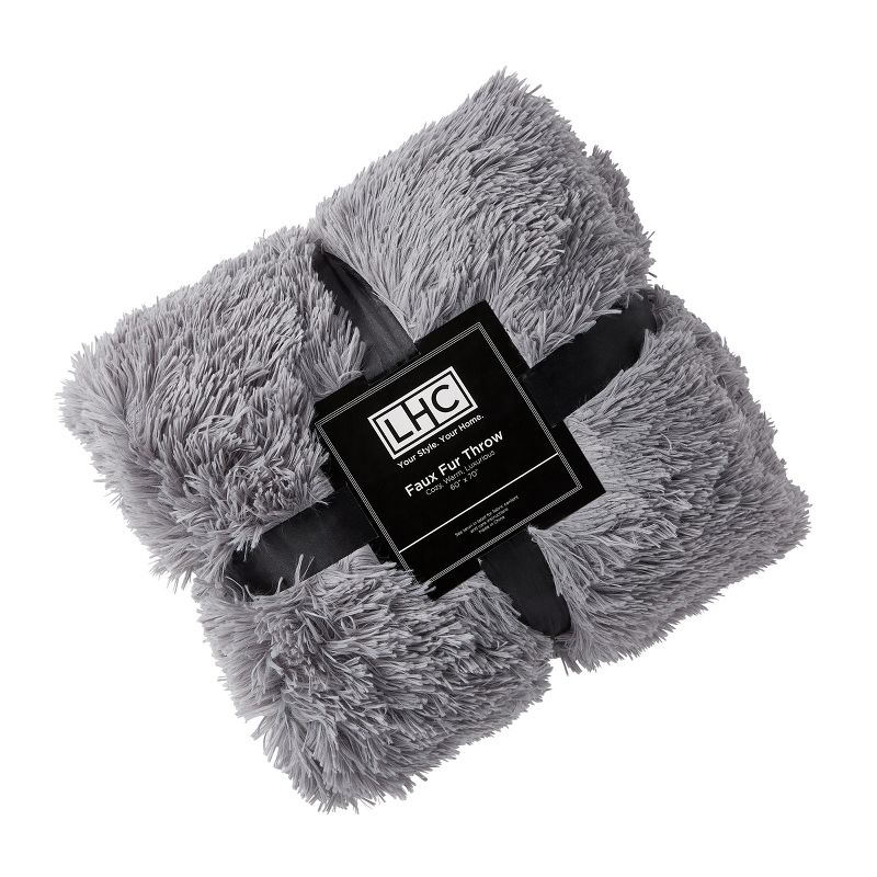 Faux Fur Throw Blanket- Luxurious, Soft, Hypoallergenic Long Pile Faux Rabbit Fur Blanket with Faux Shearling Back 60"x70" By Hastings Home (Pewter), 2 of 9