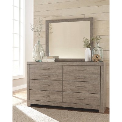 Culverbach Contemporary Gray Dresser with Mirror and Roller, 58.7"