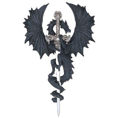 FC Design 12"h Black Dragon Wall Plaque with Sword Gothic and Medieval Décor