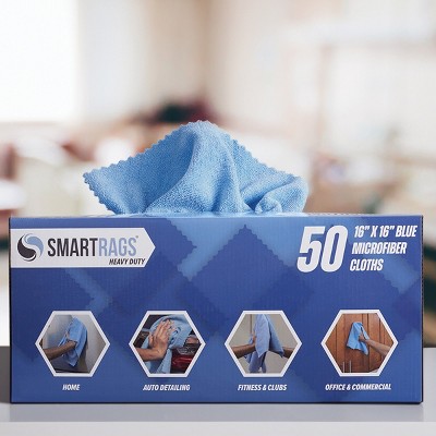 SmartRags Heavy Duty Blue Microfiber Cleaning Cloths, 16x16, Box of 50