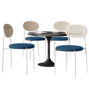 LeisureMod 5-PC Dining Set - 36" Round Dining Table Sintered Stone Top & Black Pedestal, 4 Velvet Dining Chairs in White Steel Legs - 1 of 4