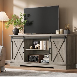 Farmhouse TV Stand for 65" TVs, Storage & Sliding Barn Doors, Adjustable Shelf, Modern Media Console for Living Room, Bedroom - 1 of 4