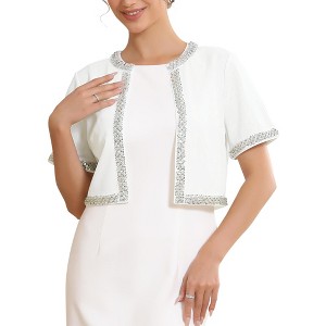 INSPIRE CHIC Women's Cropped Bolero Sequined Trim Short Sleeves Open Front Formal Blazer - 1 of 4